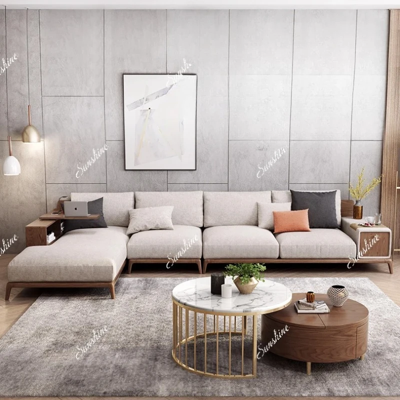 

Nordic solid wood whole size apartment modern simple corner sofa