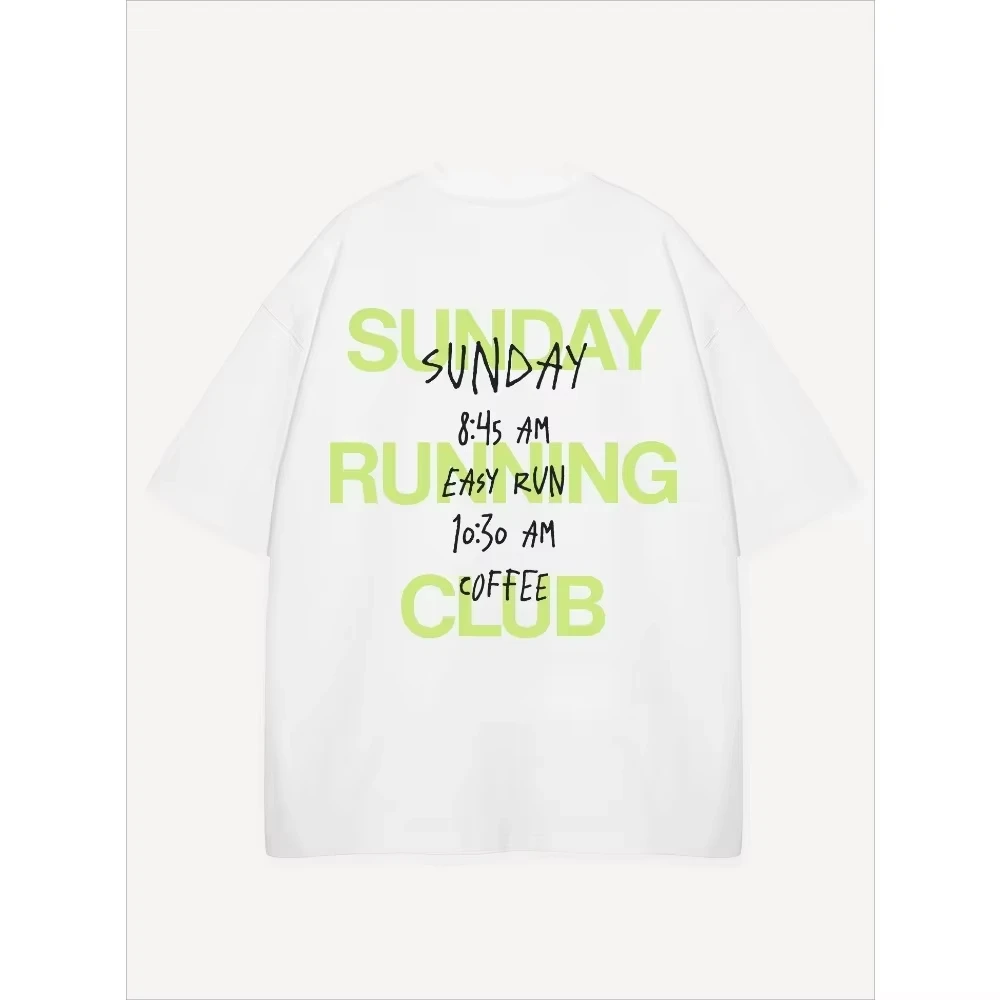 Sunday Running Club T-Shirt Unisex Easy Run Coffee Schedule Graphic Tee Streetwear Oversized Short Sleeve Casual Top