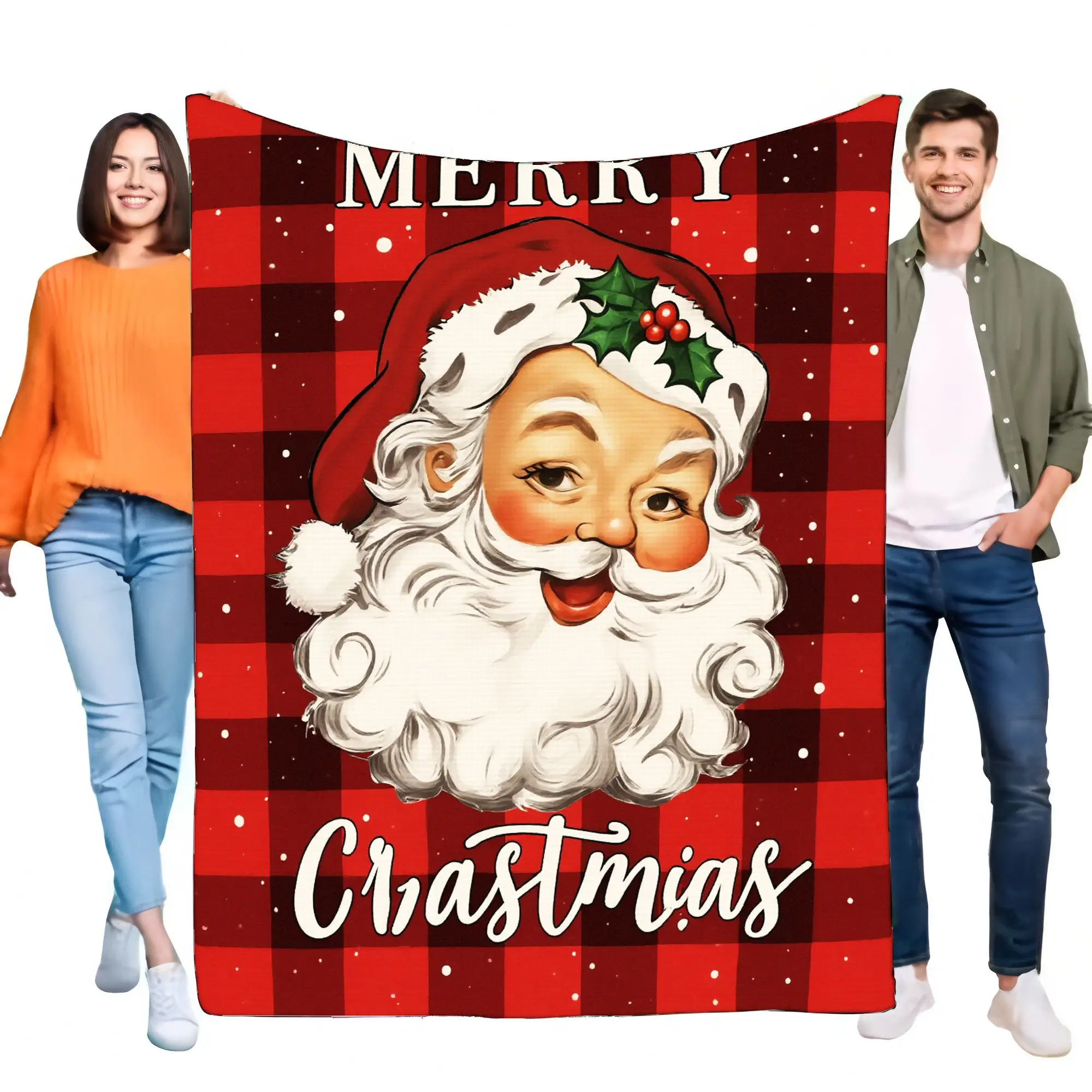 Merry Christmas Santa Blanket Cozy Soft Throw with Holiday Themed Design Perfect for Home Decoration or Gift Idea for Family Fri
