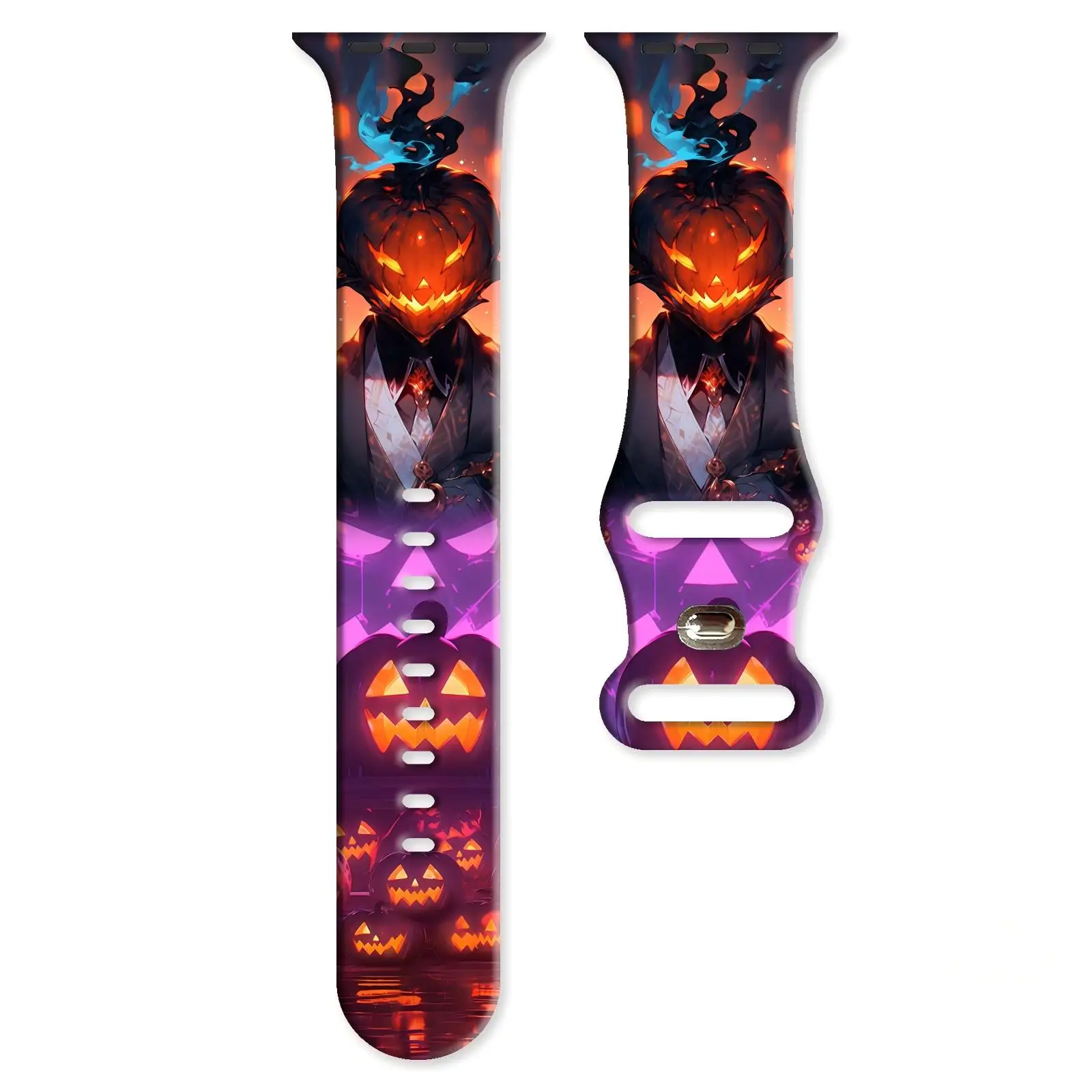 

Halloween Pumpkin Samurai Battle Strap for Apple Watch Series 11/10/9/8/7/SE, Warrior Style Soft Waterproof Band 45mm 44mm 42mm