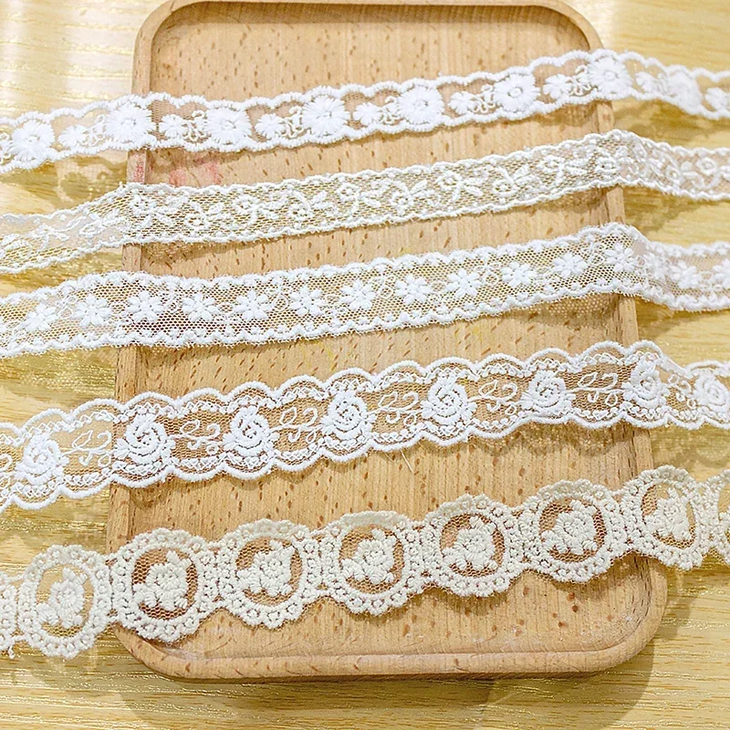 5Yards White Beige Cotton Embroidered Lace Trim Net Embroidery Lace Fabric Mesh DIY Lace Sewing Fabric Bra Craft Needle Work