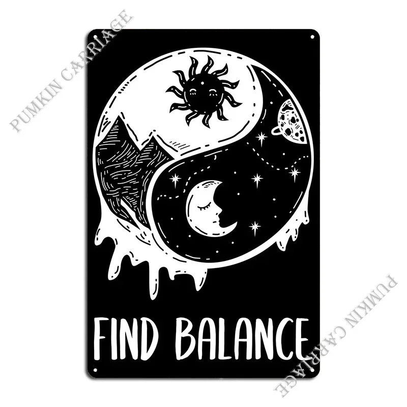 Find Balance Ying Yang Metal Signs Living Room Wall Decor Character Party Designing Tin Sign Poster