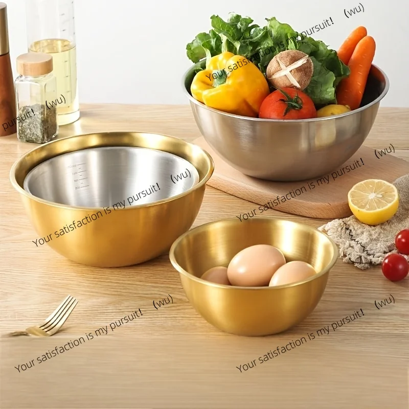 3Pcs A set of three stainless steel bowls for mixing, kneading dough, and serving salads, suitable for kitchen use.