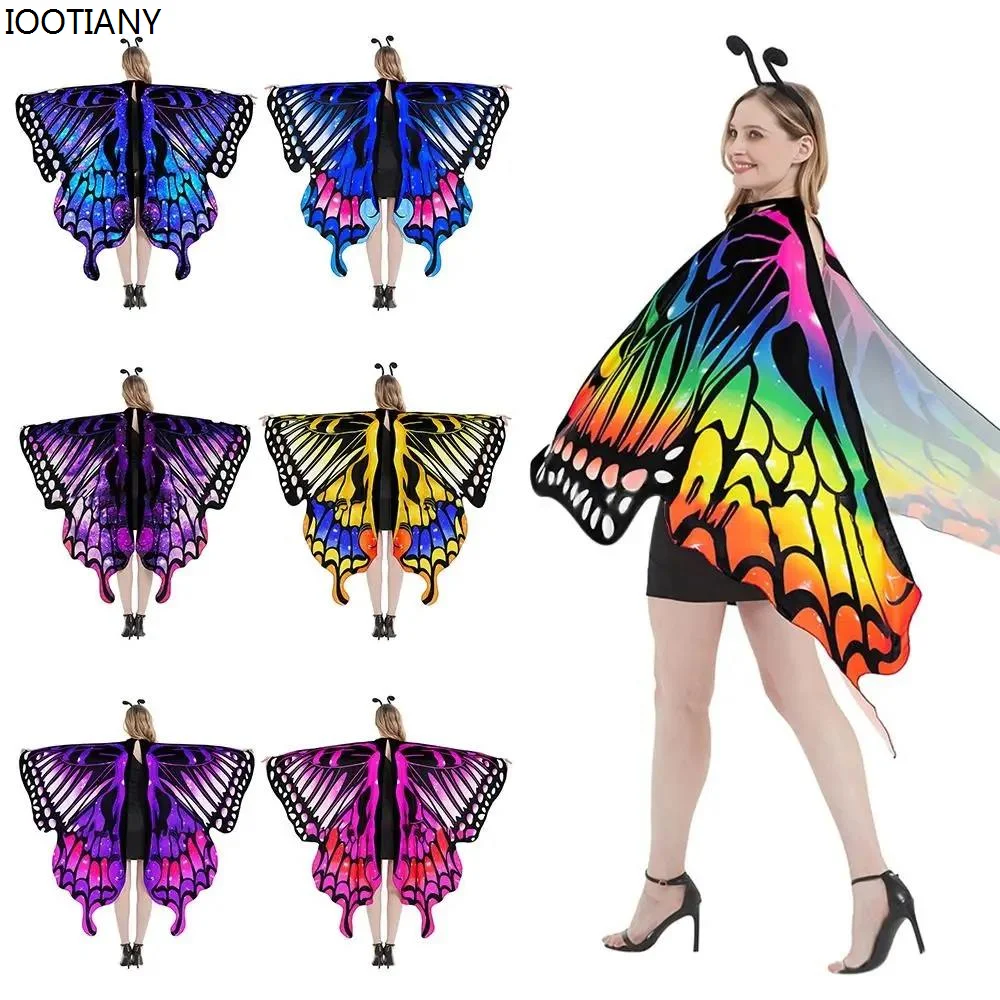 

Cosplay2024 Butterfly Cloak Butterfly Shawl Women Ladies Clothes Mardi Gras Gradient Colourful Dance Decoration Butterfly Wings