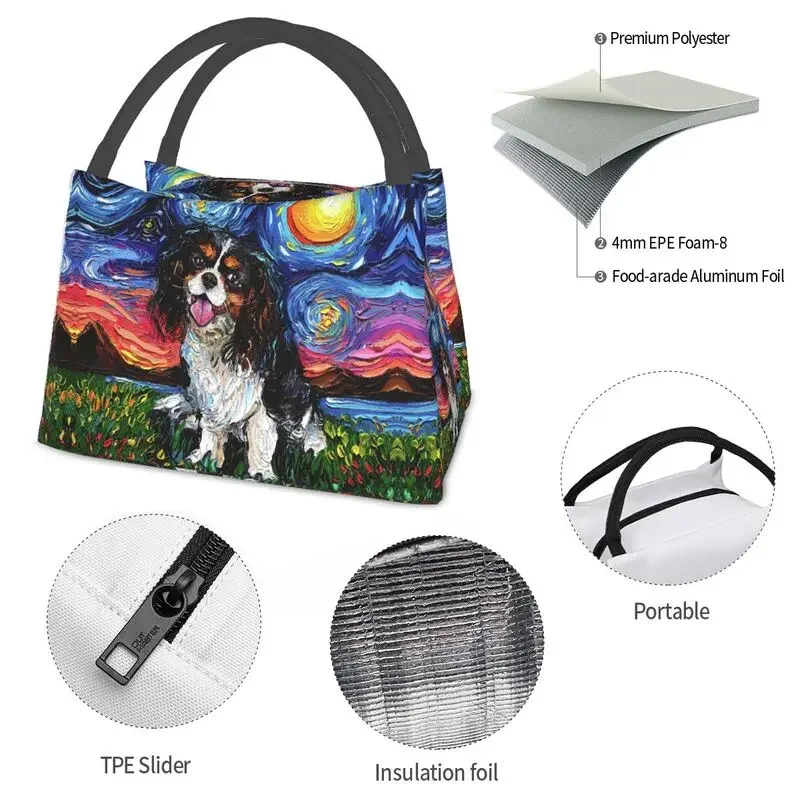 Cavalier King Charles Spaniel Starry Night Isolierte Lunch-Tragetasche für Haustier-Hundeliebhaber, tragbare Thermo-Kühlbox für Lebensmittel,