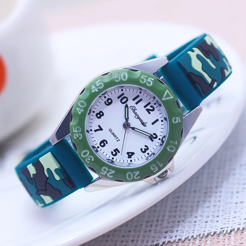 chaoyada kinderen jongens meisjes studenten coole siliconen militaire camouflage band quartz horloges kinderen verjaardag vakantie geschenken horloges