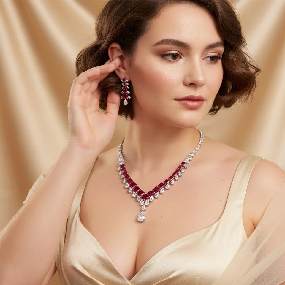 

Minimalist Stylish Zircon Jewelry Set, Necklace & Earrings, Elegant Accessories for Bridal Wedding & Party