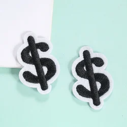 5PCS US Dollar Symbol Embroidered Stickers Iron on Patches for Clothing Scrapbook Accessories Craft Fabric DIY Sewing Supplies