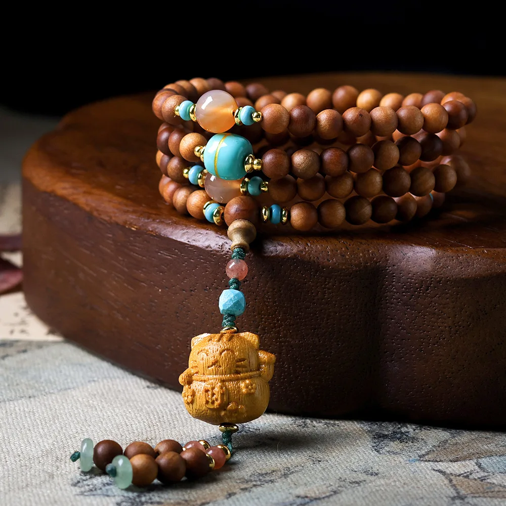 

2025 Winter New Arrival: Sandalwood Multi-Layer Bracelet Original Handcrafted Lucky Cat Chinese-Style Bead Bracelet