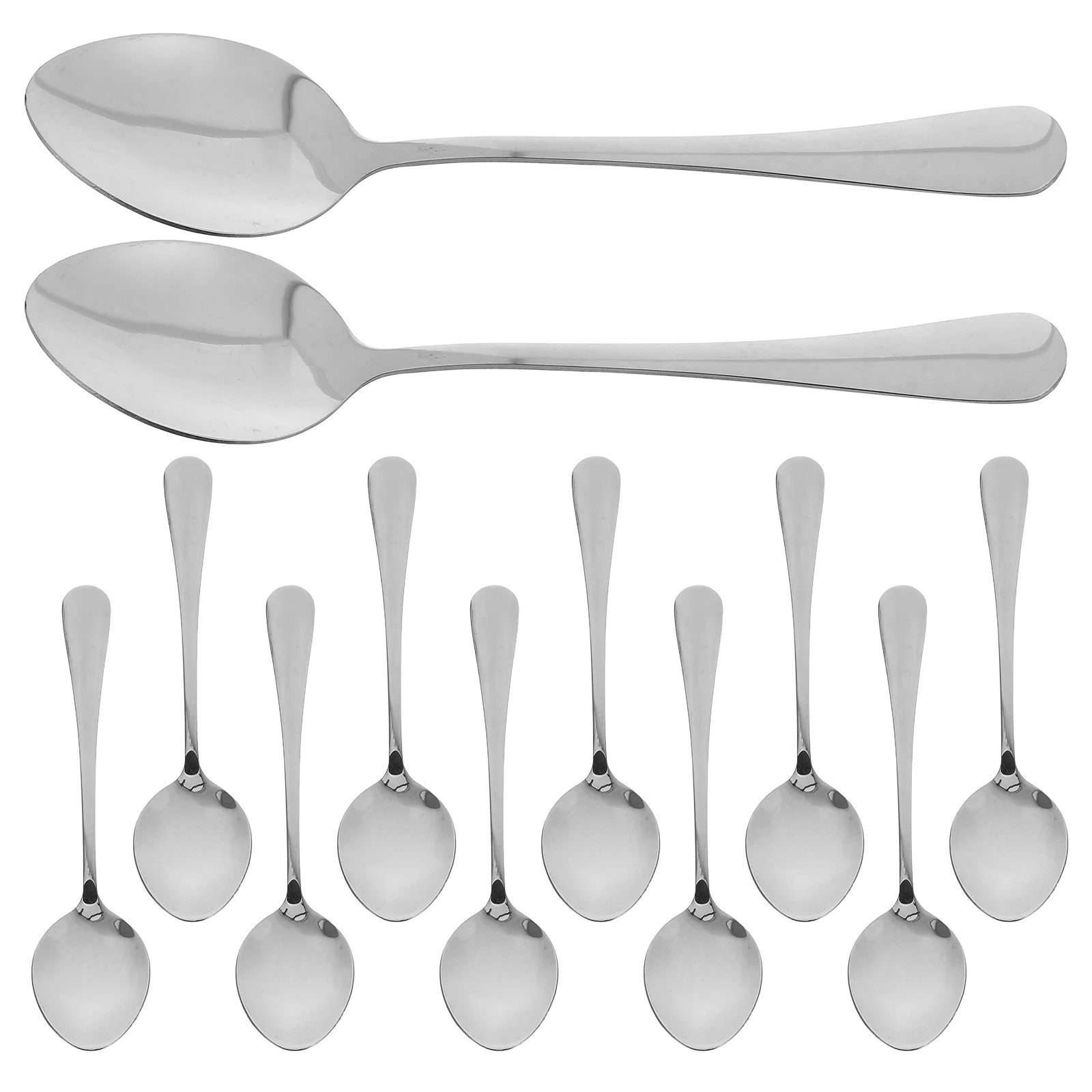 

12 Pcs Stainless Steel Rice Spoon Spoons Non-slip Grooves Dessert Silver Chinese Soup