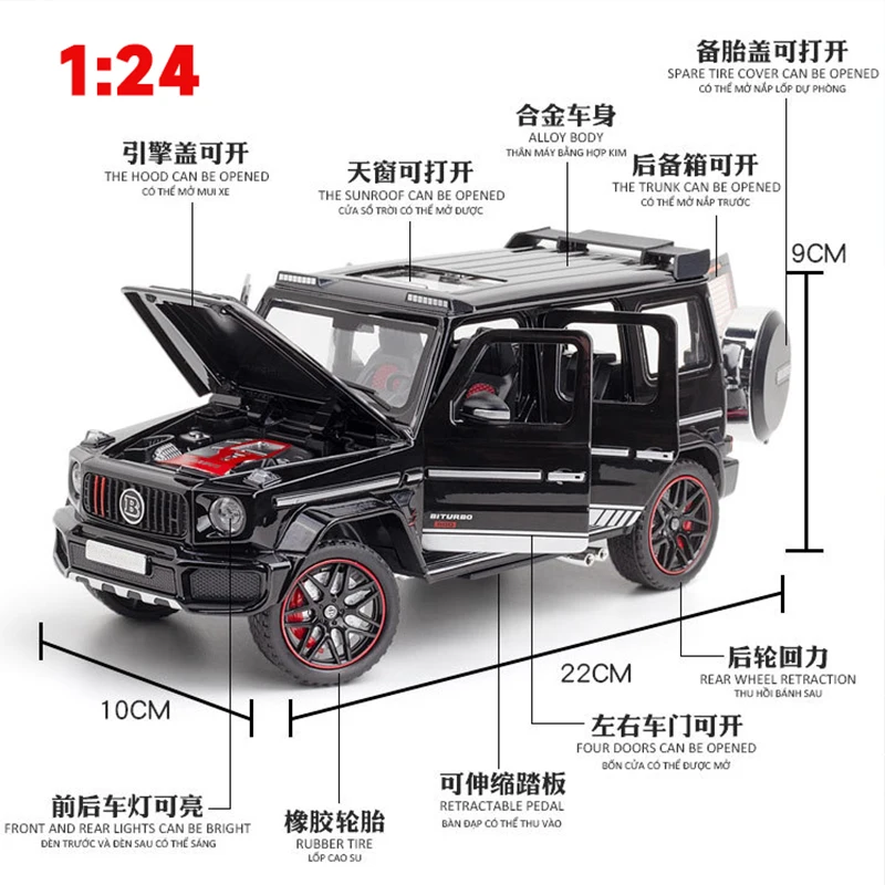 1:24 메르세데스 벤츠 BRABUS G800 하이 시뮬레이션 다이캐스트 금속 합금 모델 자동차 사운드 라이트 풀백 컬렉션 장난감 선물