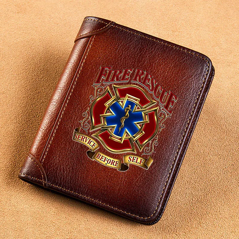 

High Quality Genuine Leather Wallet Fire Rescue Service Before Sele Printing Card Holder Male Short Purses BK509