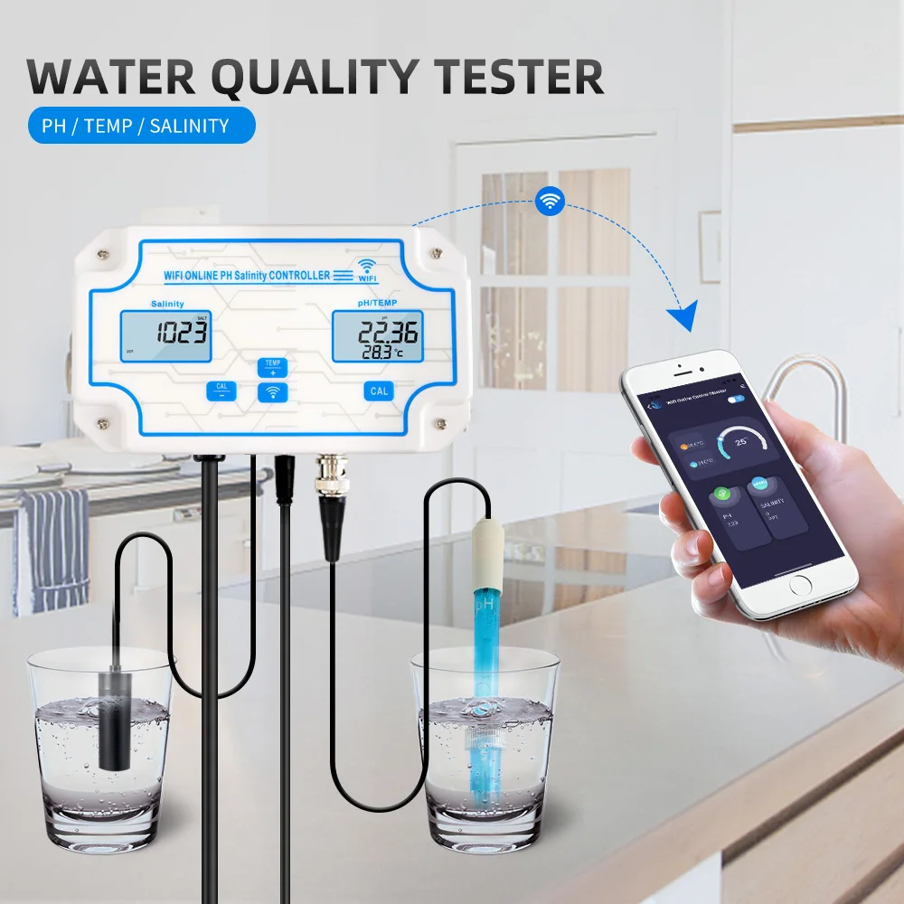 

3 in1 Wifi Intelligent Aquarium Water Quality Tester PH/SALINITY/TEMP Meter High Precision Probe Tester