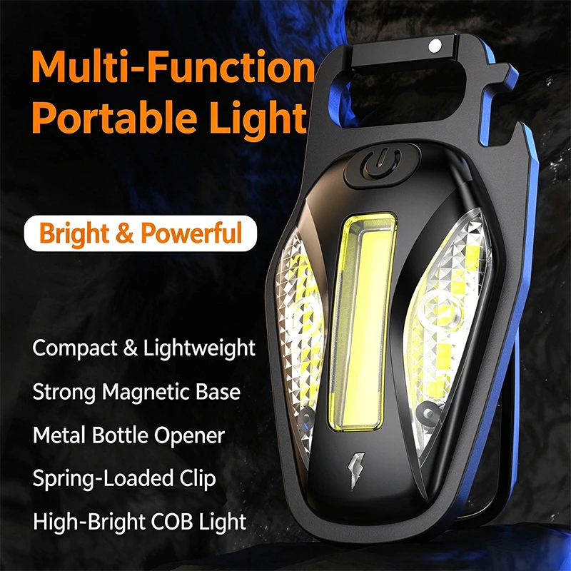 Multi-Function COB Keychain Flashlight Portable Work Light with Magnet Bright Mini Pocket Light for Camping Emergency