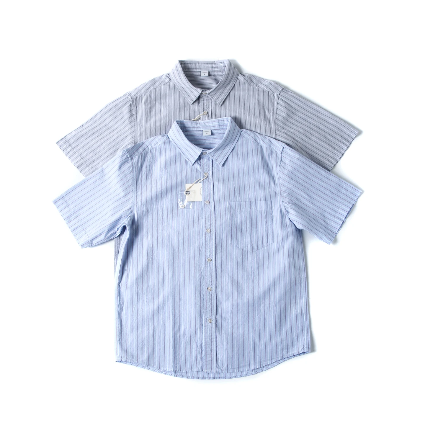 

Summer Thin Loose Casual Blue White Stripes Short Sleeve Shirt Retro Style Korean Version Versatile Men's Cotton Shirt