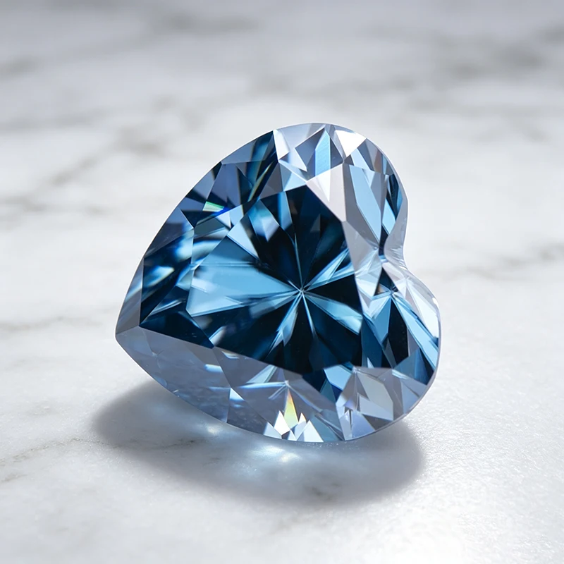 Moissanit-Stein Herzschliff Saphirblau Farbiger Edelstein für Charms Schmuckherstellungsmaterialien Besteht Diamanttester mit Zertifikat – Detail 4