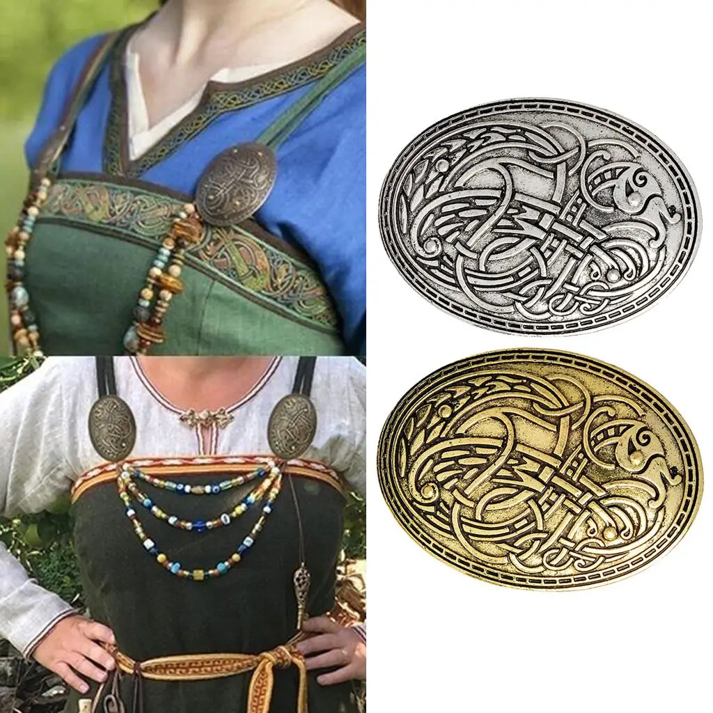Vintage Silver Brooch Pin Viking Alloy Cloak Clasp Medieval Style Scarf Badge for Women or Men Apparel