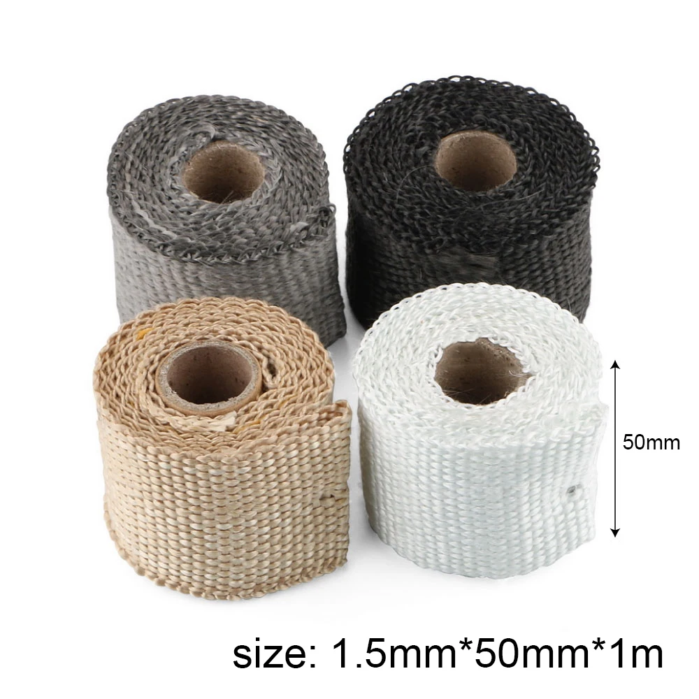 50mm x 1m Exhaust Header Pipe Tape Heat Insulating Wrap Glass Fiber Anti-hot Insulation Tape