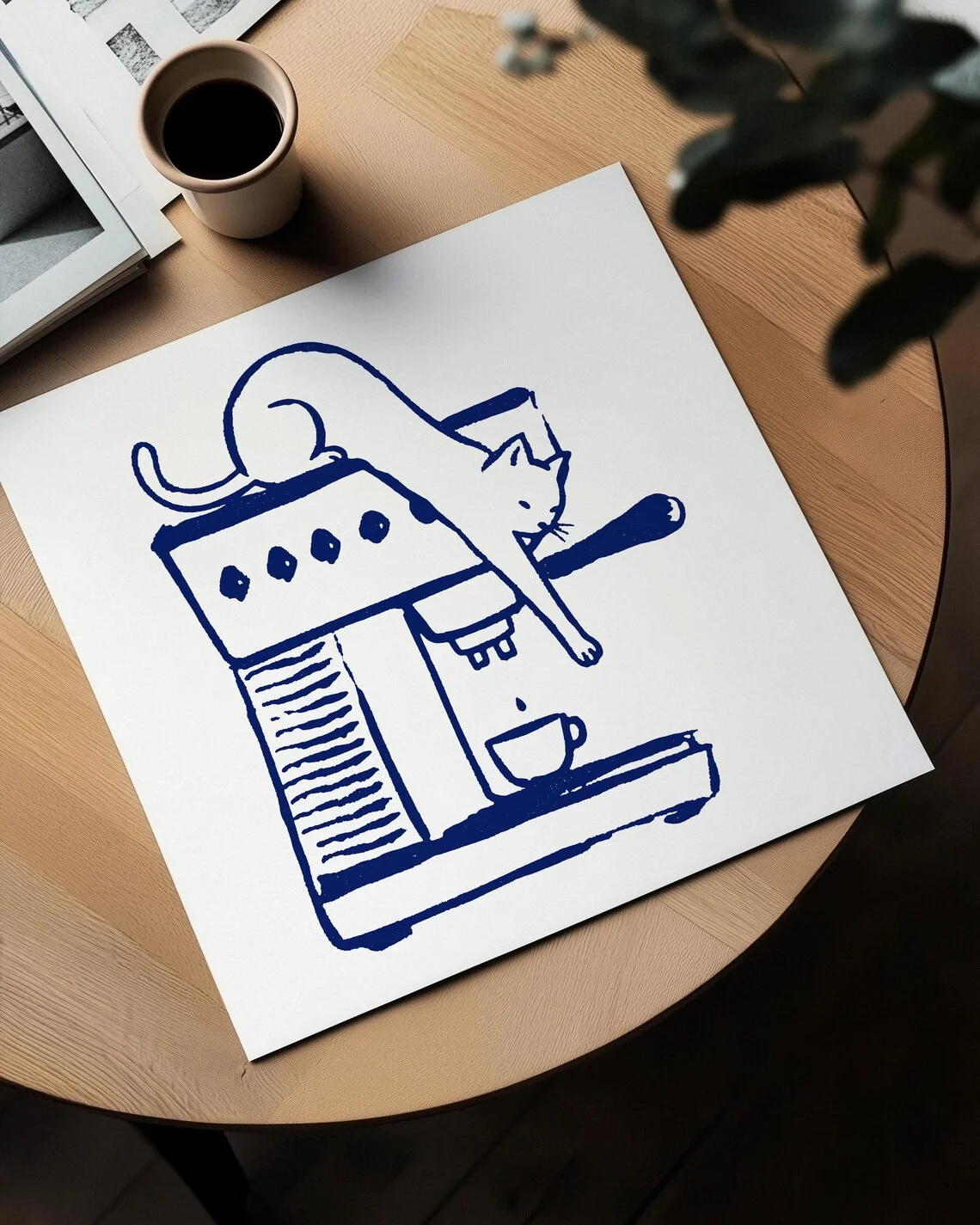 The Coffee Thief Poster, Square Cat Wall Art, Coffee Bar Decor, Retro Kitchen Print, Gift for Coffee and Cat Lovers, Minimalist