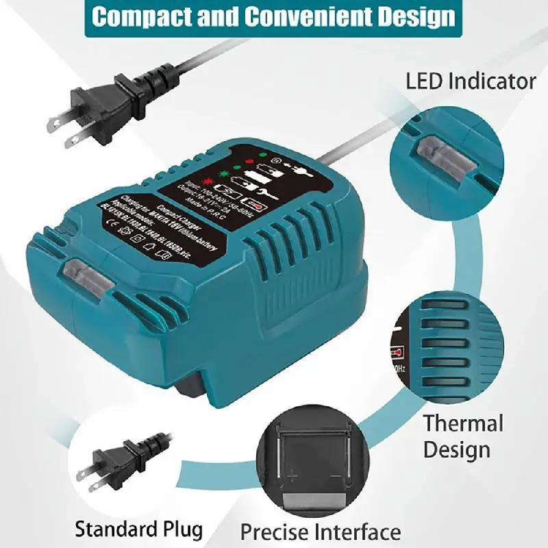 100-240v bateria li-ion mini carregador compacto para makita bl1830 para dewalt dcb200 para milwaukee para bosch 18v bateria de íon de lítio