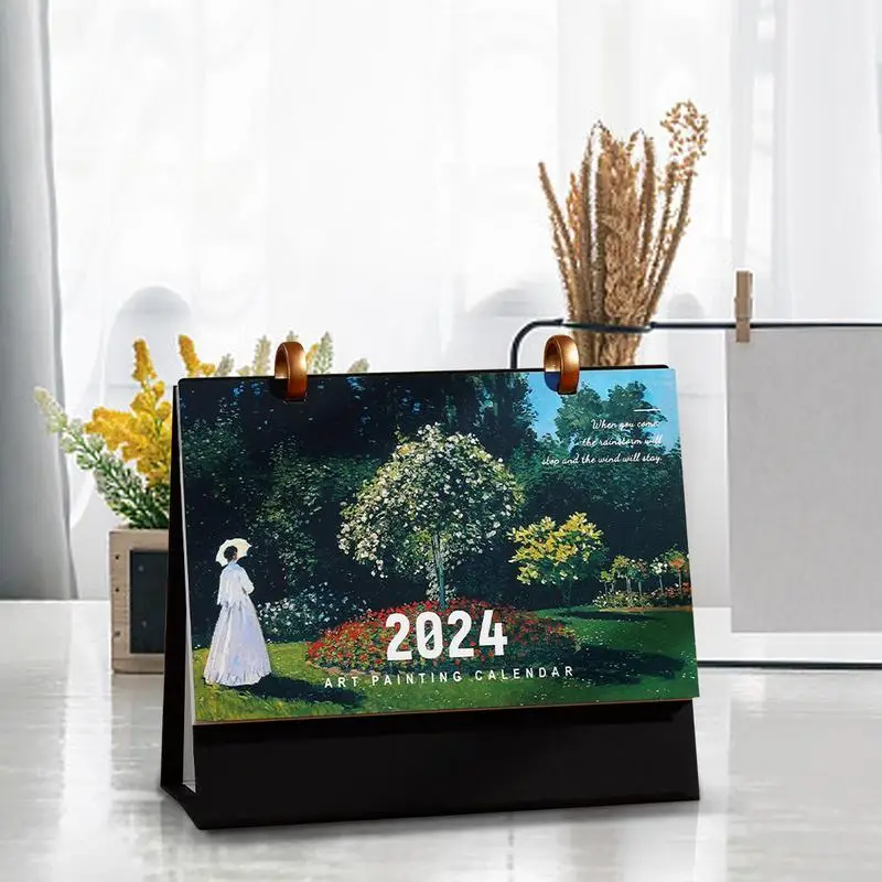 ภาพวาดสีน้ํามันตารางปฏิทิน 2024 โต๊ะDesktop Decorน่ารักกระดาษPerencanaanสํานักงานเครื่องเขียนอุปกรณ์สํานักงาน