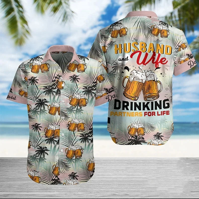 Cold In Summer Beer 3D Printed Shirts For Men Clothing Casual Hawaiian Drinking Party Beach Shirts Streetwear Y2k Blouses Tops