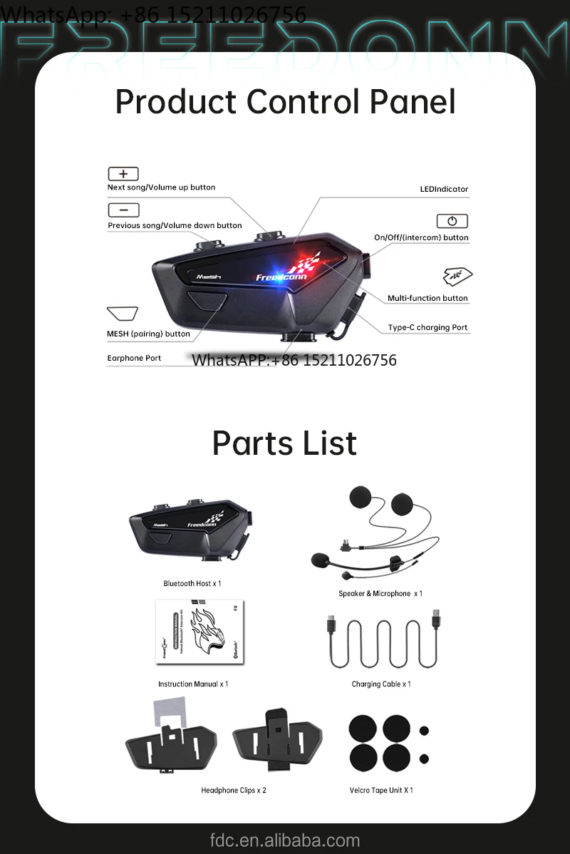 FreedConn FX PRO  ABS Material Motorcycle Helmet Bluetooth Intercom  Al Noise Reduction  Motorcycle Group Intercom Headset