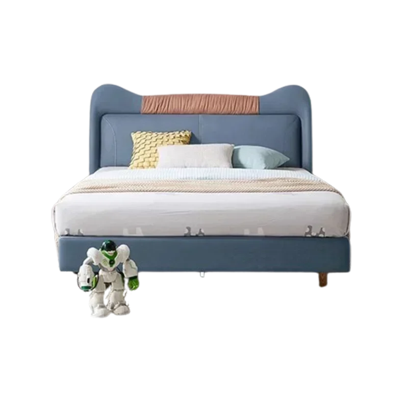 

Long - lasting Simple Wood Childrens Bed Boys Room Green Fabric Childrens Bed Floor Night Stand
