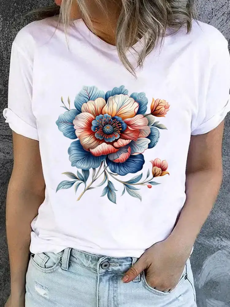 Flower Trend Cute 90s Ladies Popular Casual Women Graphic T Tees Clothing Fashion Clothes Print Short Sleeve O-neck T-shirts