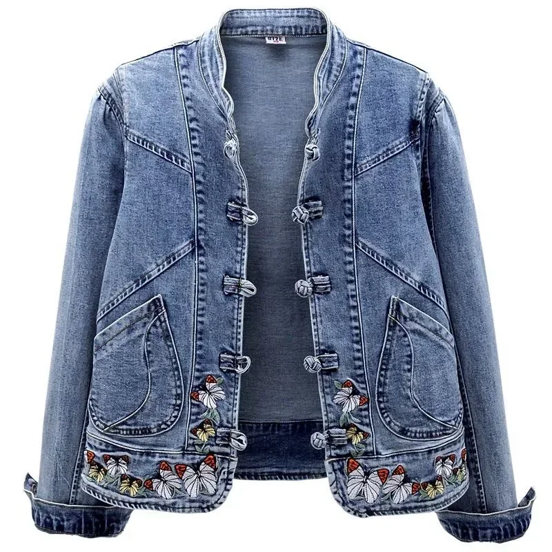 

2024 Women Jeans Jacket New Spring Autumn Clothing Embroidered Short Denim Jackets Female Basic Coat Long Sleeve Outerwear