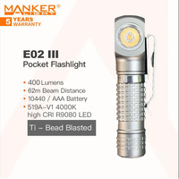 Manker E02 III (Titanium) 400 Lumens AAA/10440 Flashlight Pocket EDC Keychain Angle Flashlight with Magnetic & Headband