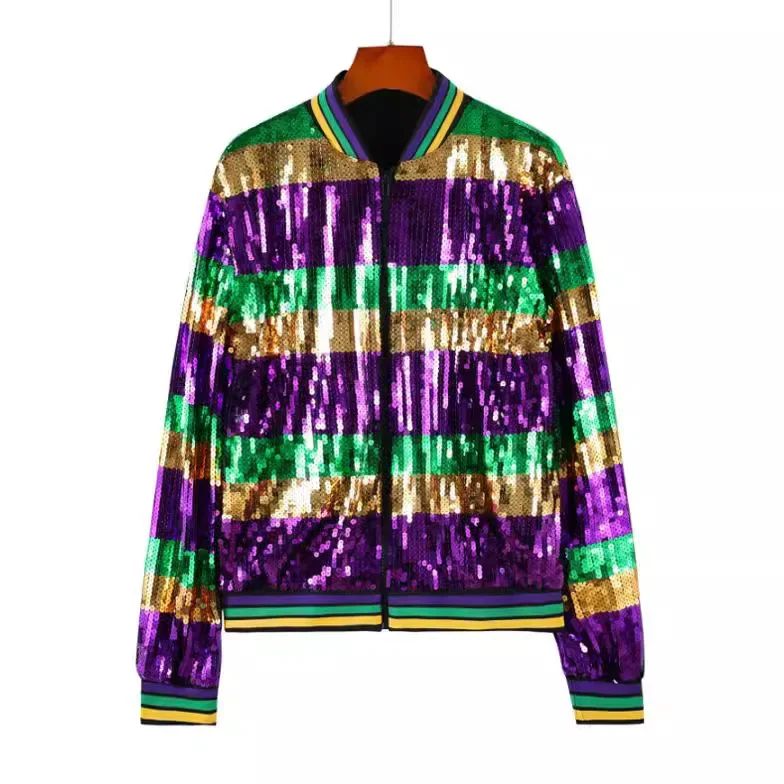 

Spring Autumn New Fashion Colorful Sequin Baseball Jacket Women Festival Atmosphere Female Coat Carnival