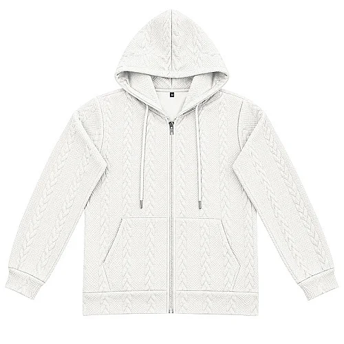 Men's Cable Jacquard Zip up Hoodie Solid Color Textured Drawstring Loose Long Sleeve Casual Hooded Sweatshirt for Autumn