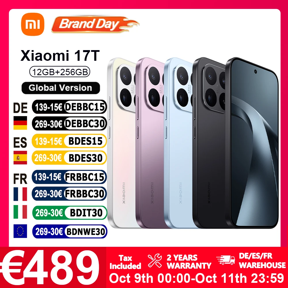 Globale Version Xiaomi 17T 6,59" Smartphone 5G 120Hz Display 67W HyperCharge 6500mAh Leica 5x Teleobjektiv Leica Live Moment MediaTek Dimensity 8500-Ultra