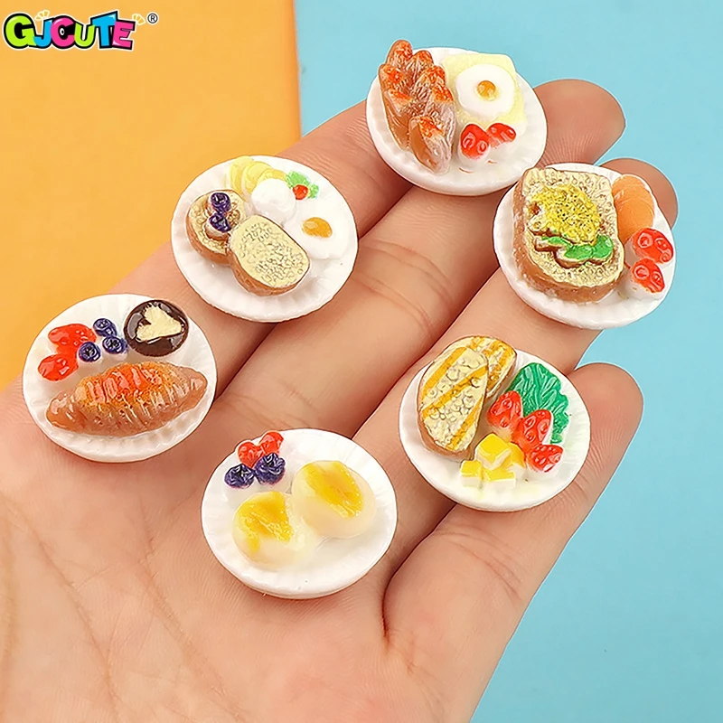 6Pcs Dollhouse Mini Dim Sum Platter DIY Miniature Landscape Fairy Garden Decor Pretend Food Ornaments Doll House Accessories