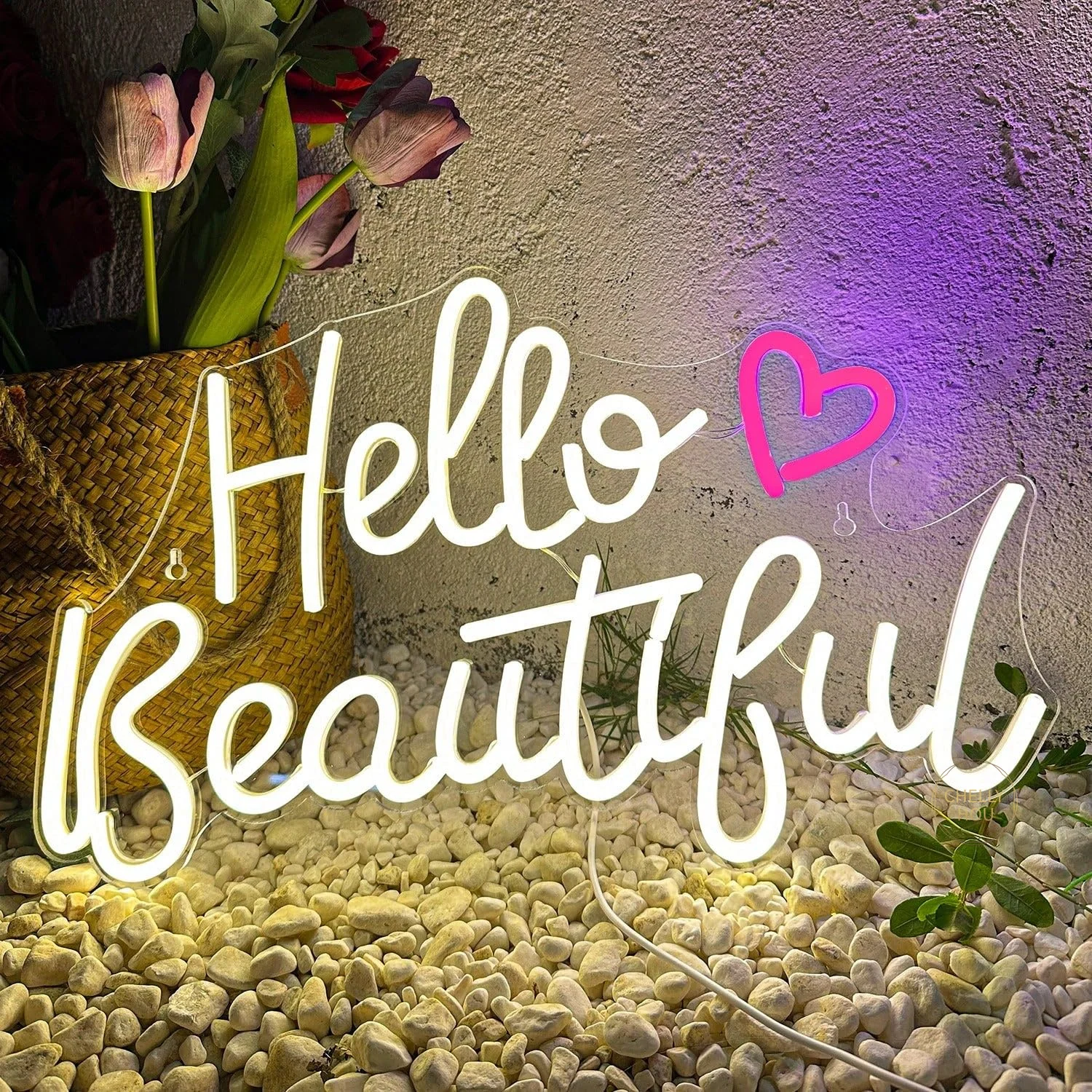 

Неоновая светодиодная вывеска «Hello Beautiful» с розовым сердцем, декор для спальни, свадьбы, дня рождения, подарки на День святого Валентина