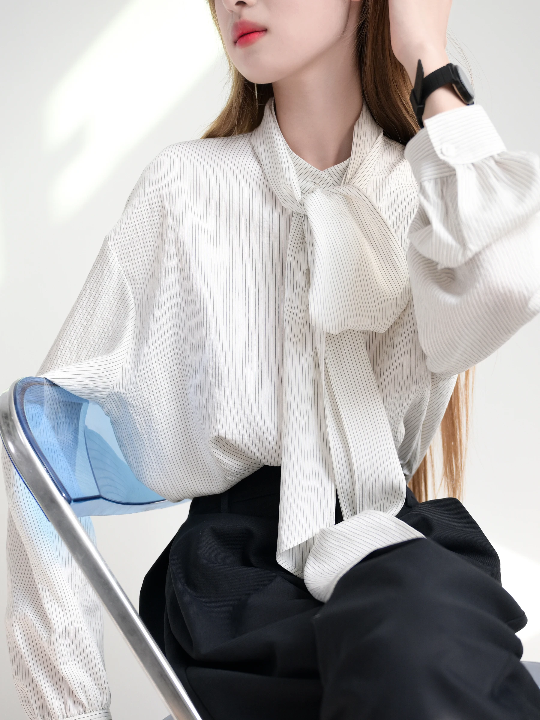 

Женская свободная блузка TRR Gentle Sle с длинными рукавами, из модной ткани, с открытыми плечами, в полоску, повседневный топ