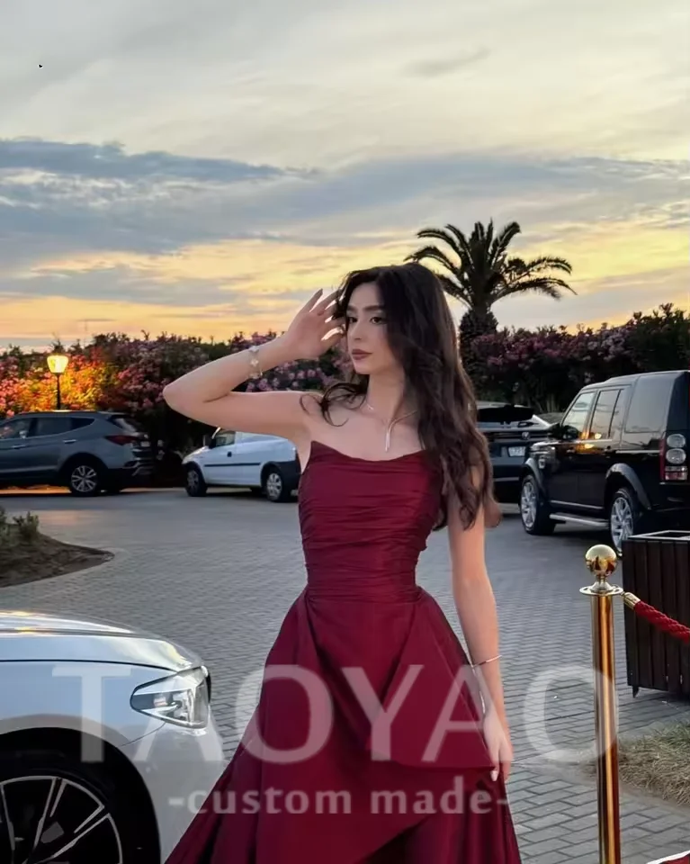 Customized Prom Dresses Off Shoulder Burgundy Satin Evening Dress Ball Gowns  A Line Prom Dresses Party Dresses For Women