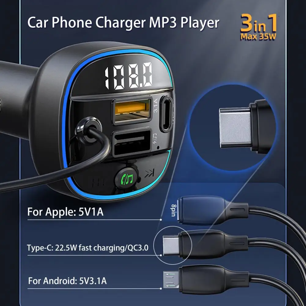 Car Charger  Convenient Ambient Light Design Stable Output  USB Car Charger Adapter MP3 Player Auto Accessories