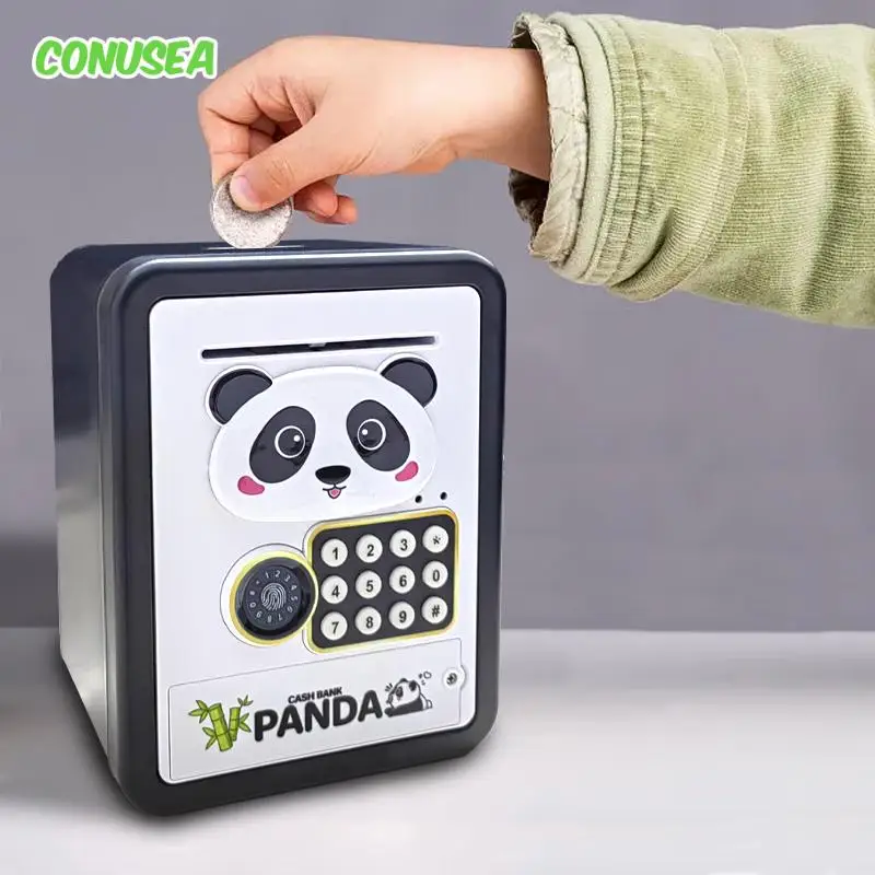 Panda Piggy Bank Toy Electronic Fingerprint Password Money Box Children's Safe Atm Cash Coins Saving Storage Christmas Gift Kids