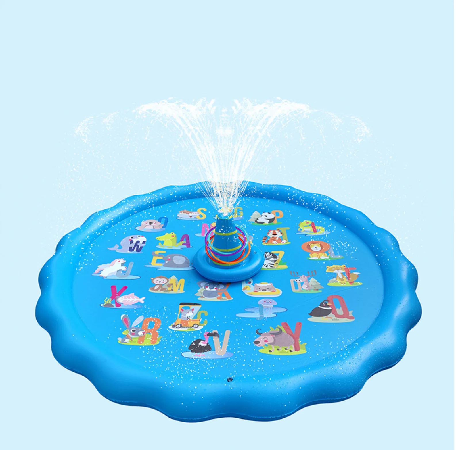 Summer Outdoor Children's Fun Circle Throwing Water Spray Pad PVC Blue Water Playing Pad Letter Style Children's Happy Play