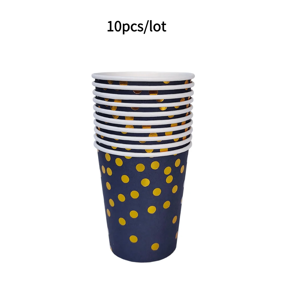 10PCS Farbige Pappbecher Gold Dot Rosa Blau Einwegbecher Hochzeit Geburtstag Party Einweggeschirr Einweg Pappbecher Set – Detail 15