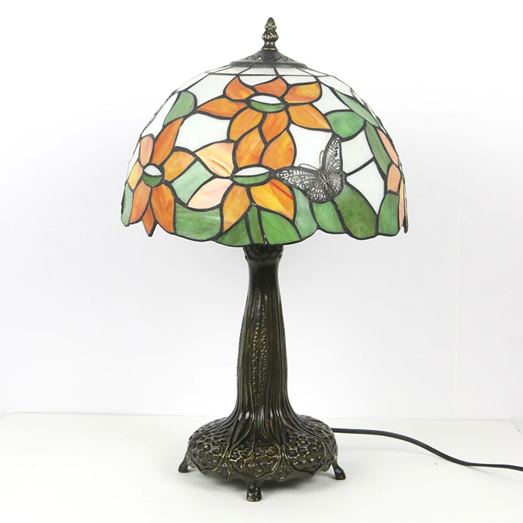 Real Tiffany home Table Lamp 30cm Sunflower Lampshade Alloy Base home Table Lamp for Bedroom stained glass lamp