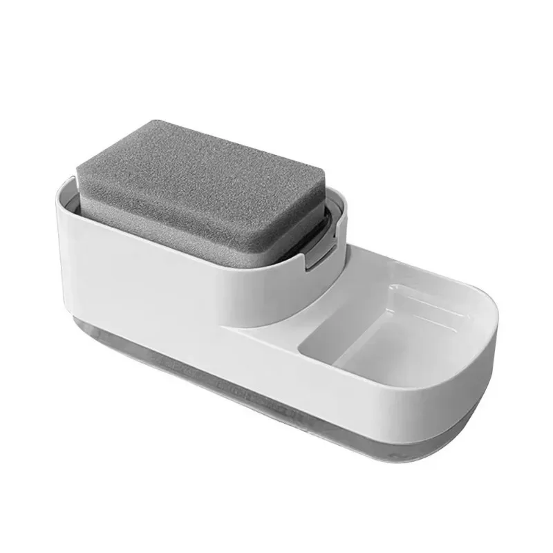 ABXF-Automatic Soap Dispenser Manual With Sponge Holder, For Kitchen And Bathroom, Includes Storage Box For Liquid Soap