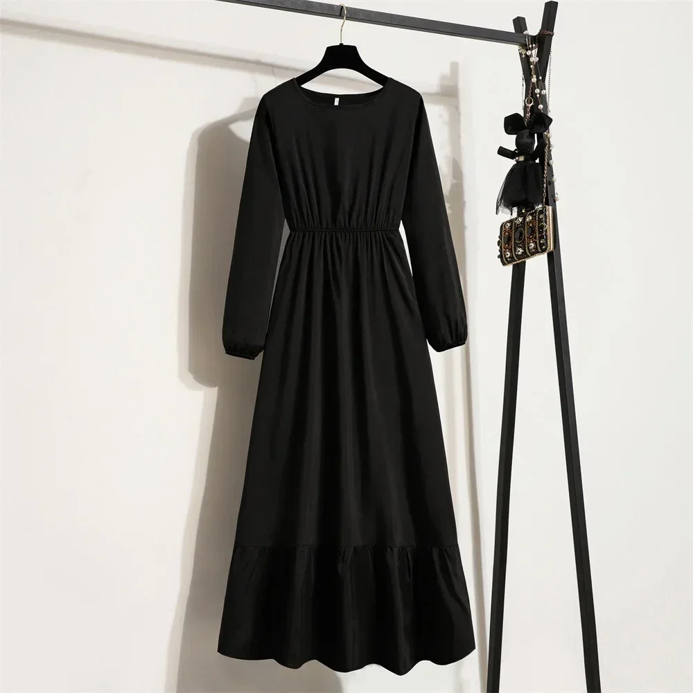 

Women Long Dresses Spring Summer Full Sleeve O-neck Casual Solid Chiffon Dress Muslim Dress Bohemian Maxi Dresses New Vestidos