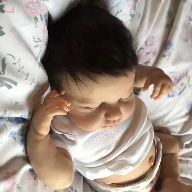 Bonecas para bebês recém-nascidos de corpo inteiro, 19 polegadas, feitas à mão, reborn, loulou, toque macio, com pele pintada em 3d, veias visíveis