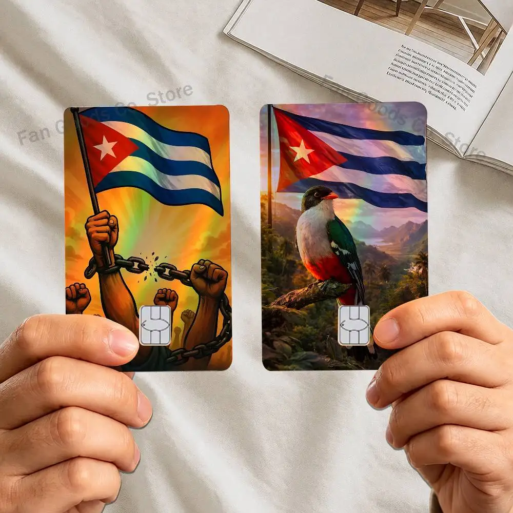 

Cuba National Emblem Laser shimmer Credit Card Skin Party Stickers Visa Bank Card Bus Metro Access Card Waterproof Decal Gift