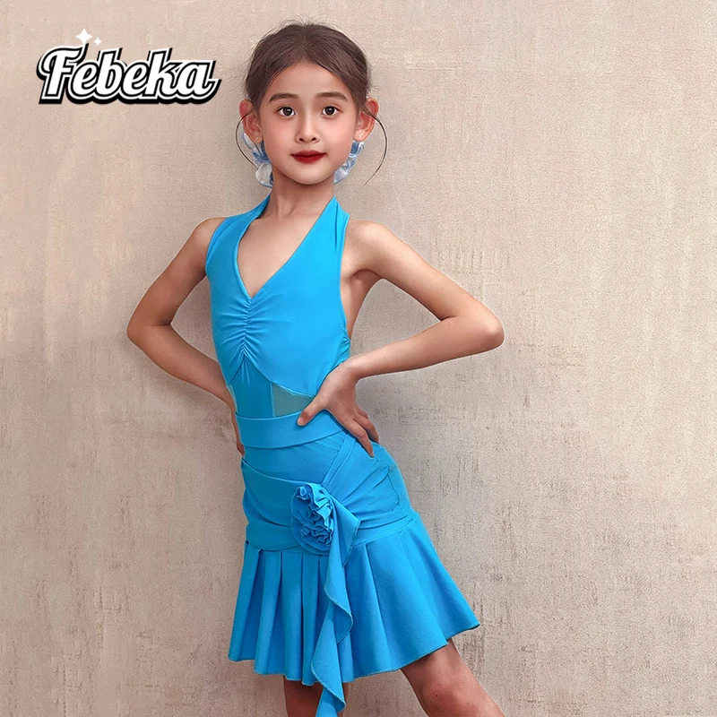 Vestido de baile latino personalizado para niños, ropa de práctica para niñas, falda de rendimiento con tirantes, vestidos de salón estándar para mujeres