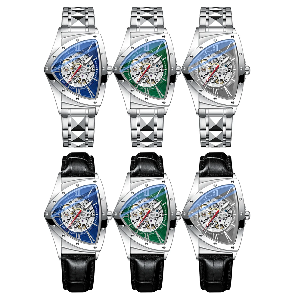 CHENXI męski zegarek mechaniczny świecąca trójkątna tarcza męski zegarek na rękę moda biznes wodoodporny męski zegarek automatyczny