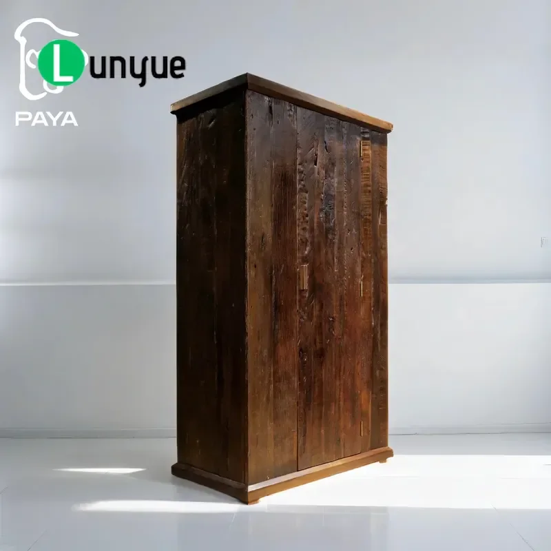 Solid Wood Wardrobe Ancient Weathered Tribal StyleBedroom Storage Cabinet Rustic Vintage Furniture Home Decor